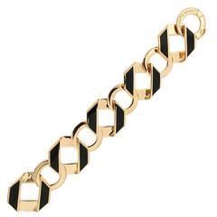 Black Enamel Gold Fold Over Large Reversible Link Bracelet 11