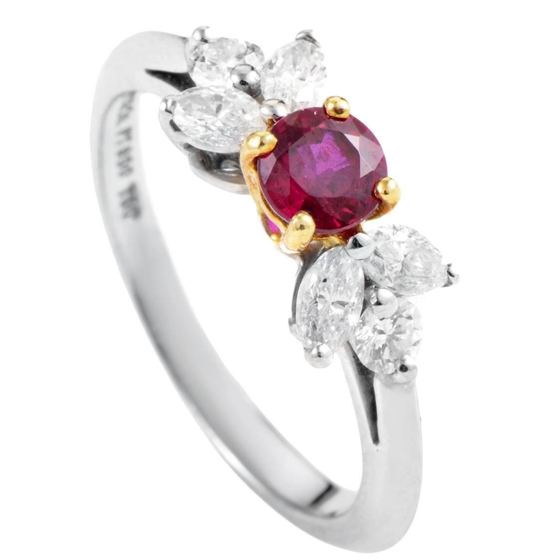 Tiffany & Co. Ruby Diamond Gold Platinum Ring