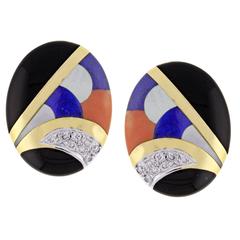 Ash Grossbart Inlaid Gemstone and Diamond Earrings