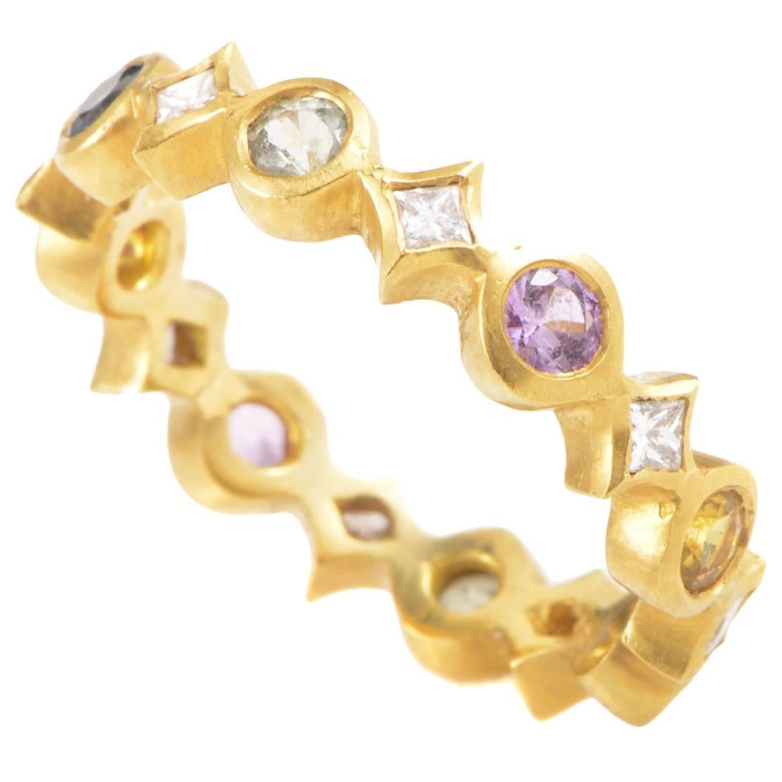 Cathy Waterman Multi-Sapphire Diamond Gold Band Ring