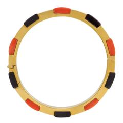 1960s Cartier Onyx Coral Gold Bangle Bracelet