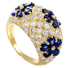 Vintage Graff Sapphire Diamond Gold Flowers Band Ring