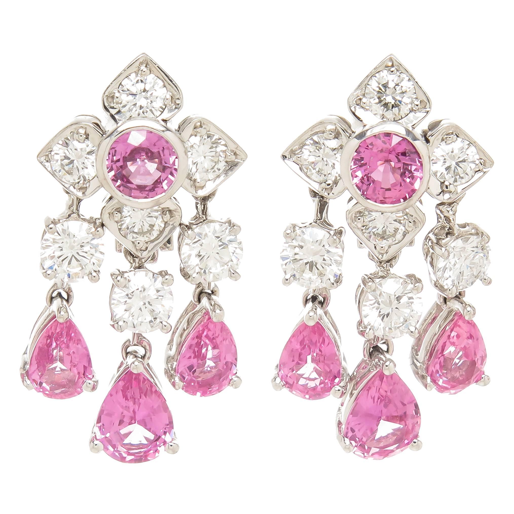Graff Pink sapphire Petals collection Diamond Platinum Earrings