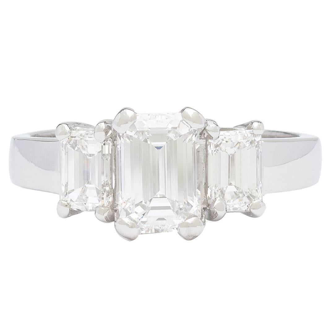 Gorgeous 2.38 Carat GIA Cert Emerald Cut Diamond Platinum Ring