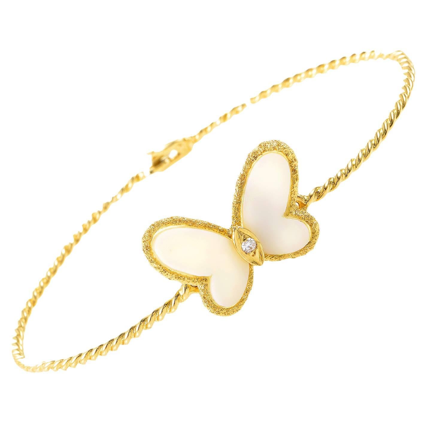 Van Cleef & Arpels Coral Diamond Gold Butterfly Bracelet