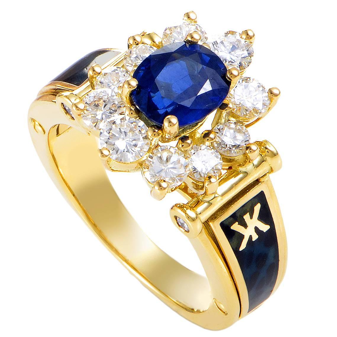 Korloff Enamel Sapphire Diamond Gold Ring For Sale at 1stdibs