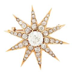 Victorian Grand Period Old Mine Cut Diamond Gold Star Brooch 6