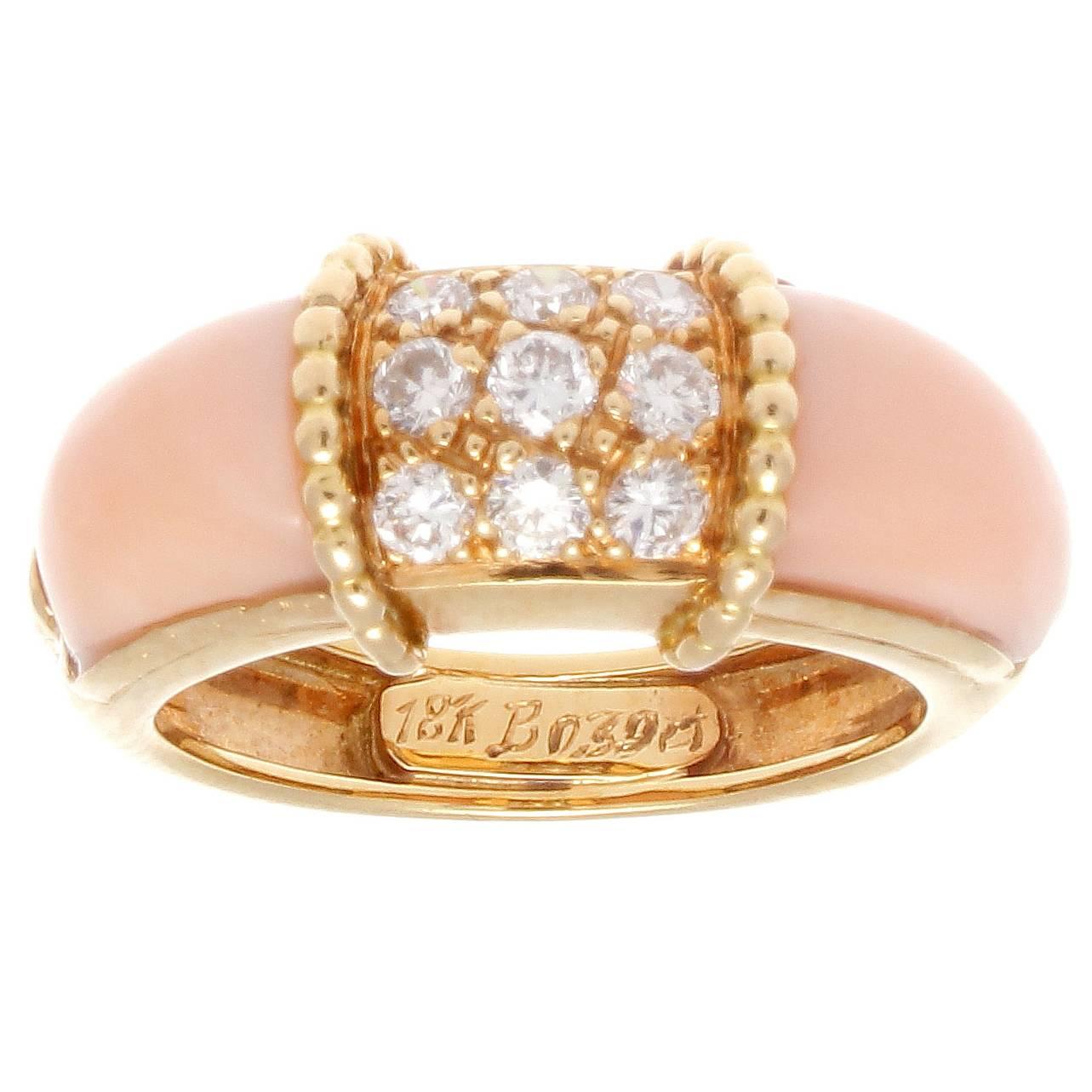 French Angel Skin Coral Diamond Gold Ring