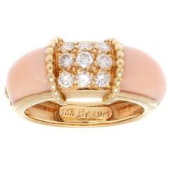 French Angel Skin Coral Diamond Gold Ring