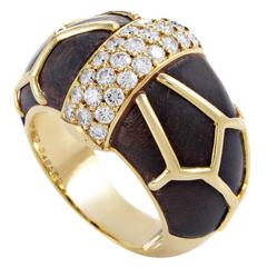 Boucheron Diamond Wood Gold Band Ring 8