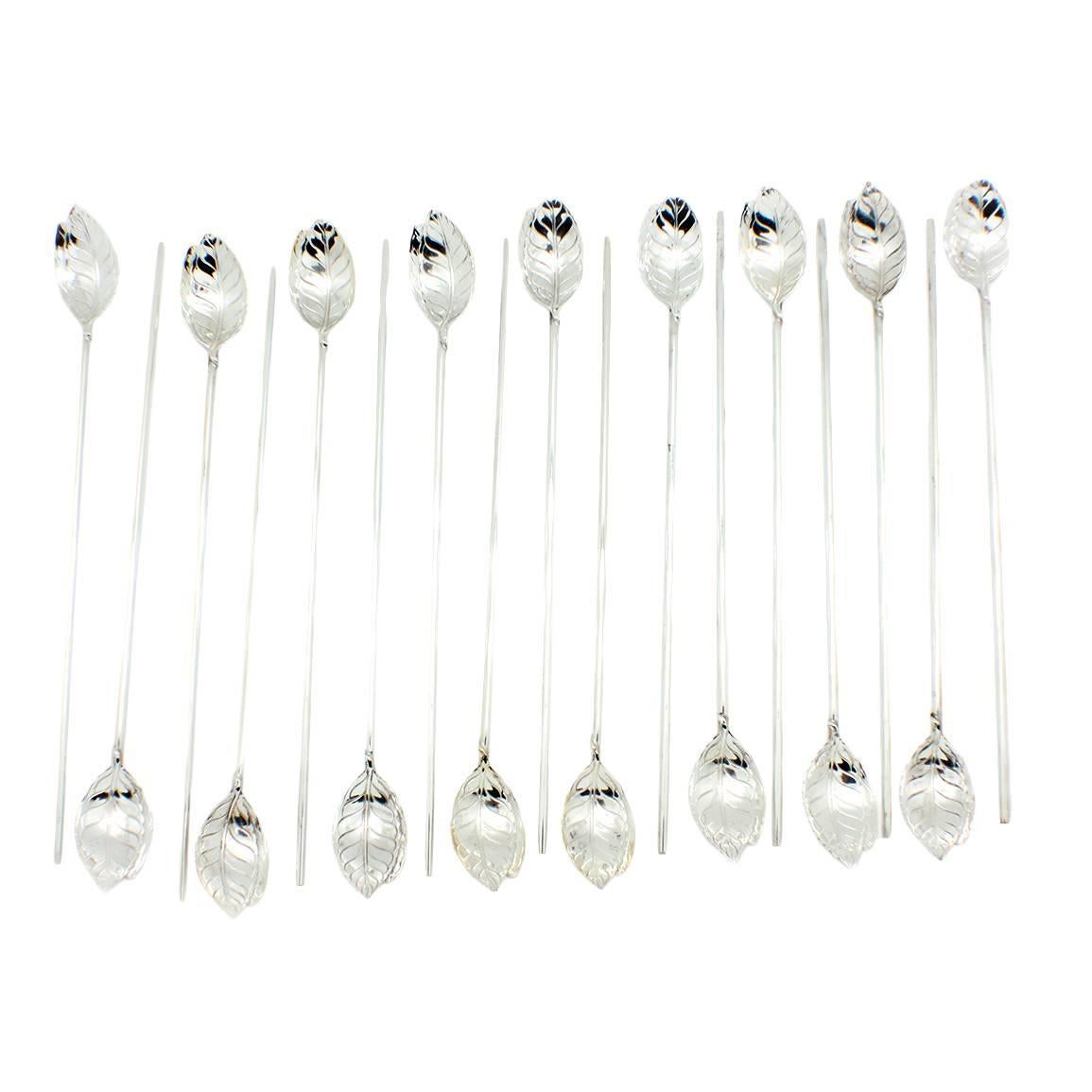 Tiffany & Co. Set of 17 Sterling Silver "Mint Julep" Spoons Straws