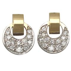 0.36Ct Diamond, 18k Yellow Gold and 18k White Gold Earrings - Vintage German 2