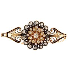 1900s Old Cut Diamond Gold Bangle Bracelet