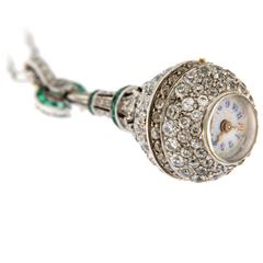 Vintage 1930s Ladies Emerald Diamond Necklace Watch