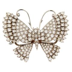 Vintage 1960s Diamond Gold Trembling Butterfly Brooch 