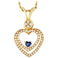 Waltham Floating Sapphire Diamond Gold Heart Pendant Necklace