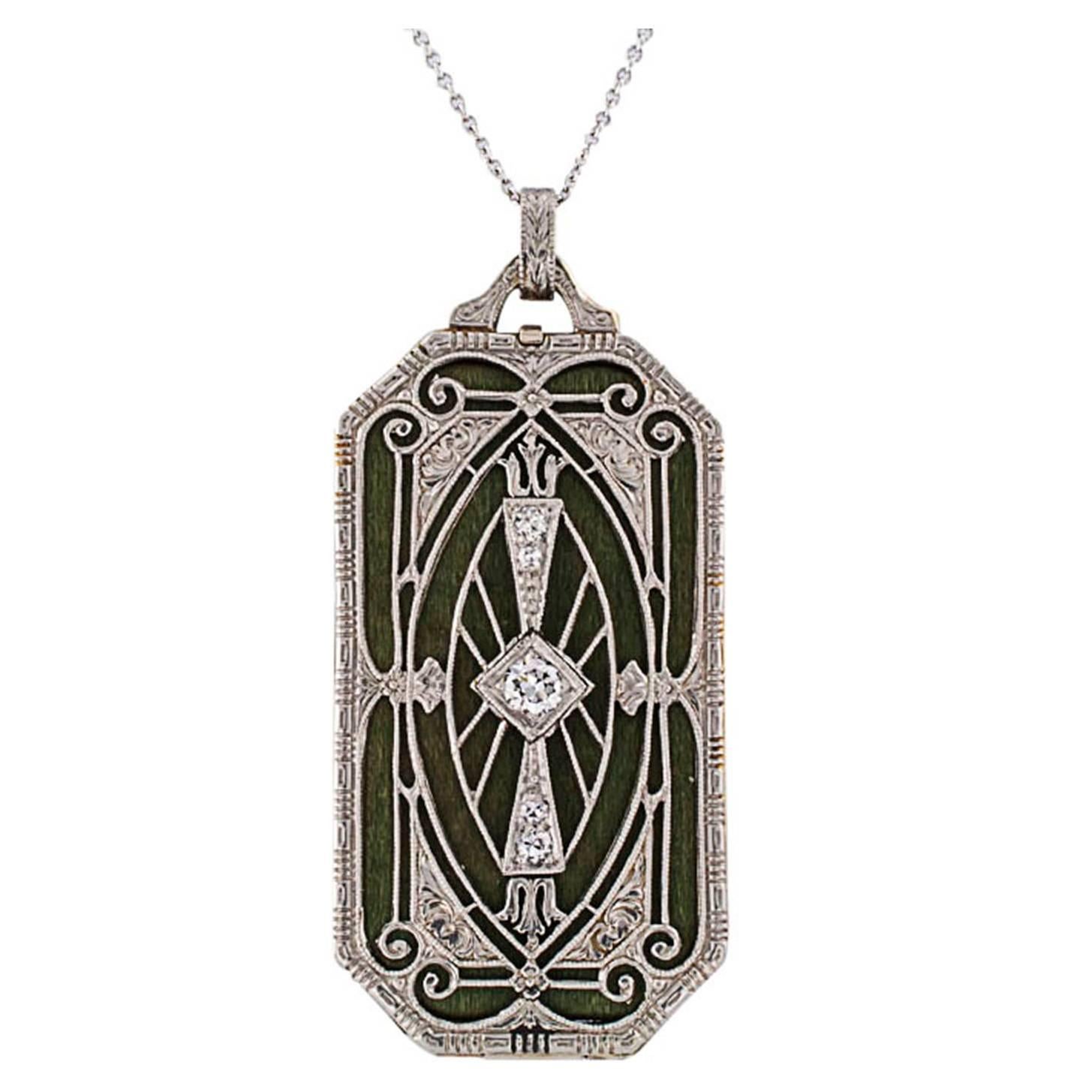 Art Deco Diamond Gold Platinum Vinaigrette Pendant