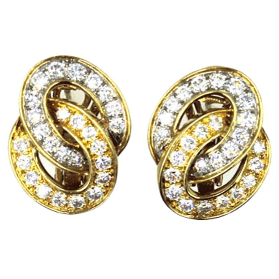 Verger Freres Diamond Two-Tone 18 Karat Gold Interlocking Hoop Earrings