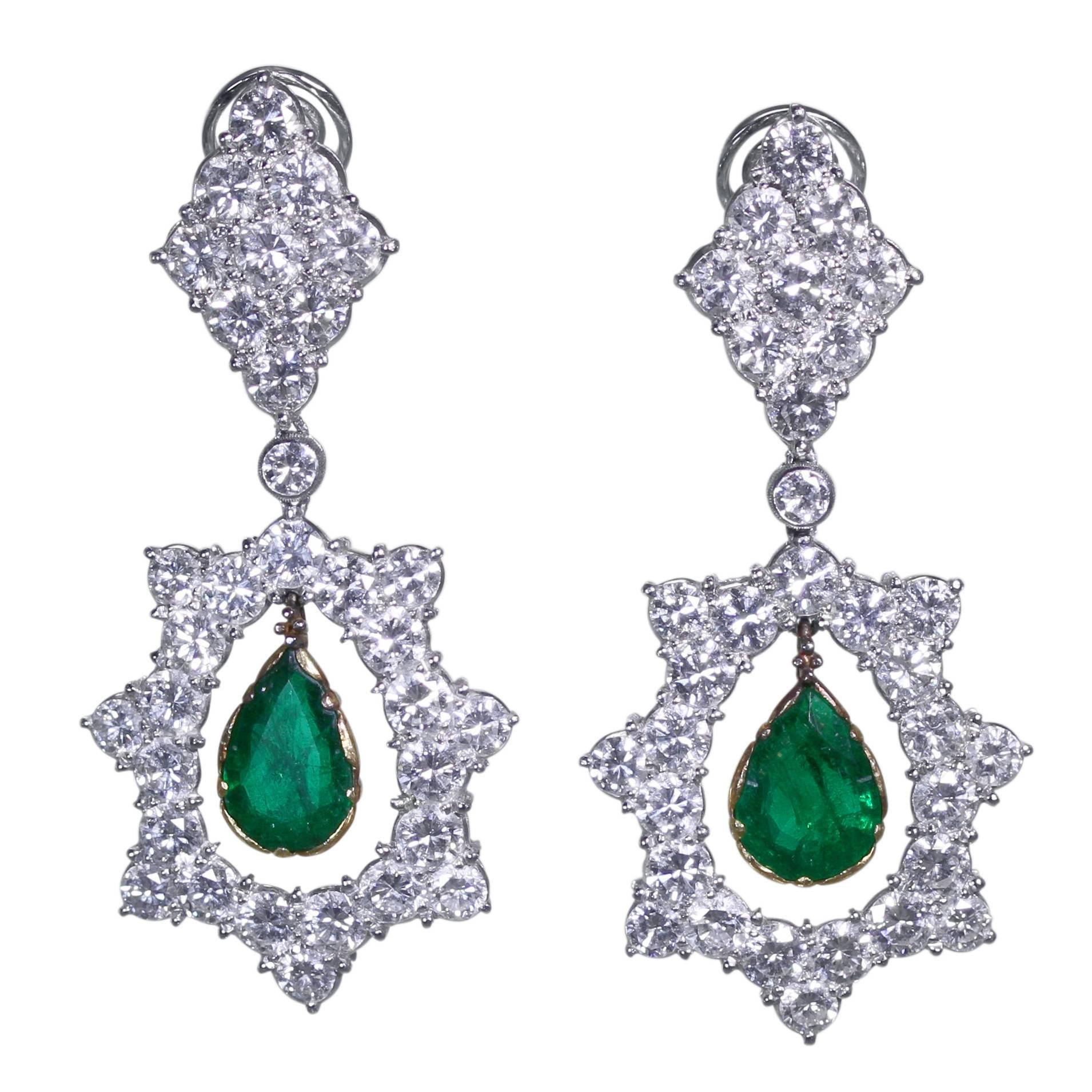 Buccellati Emerald Diamond Two Color Gold Pendant Earclips