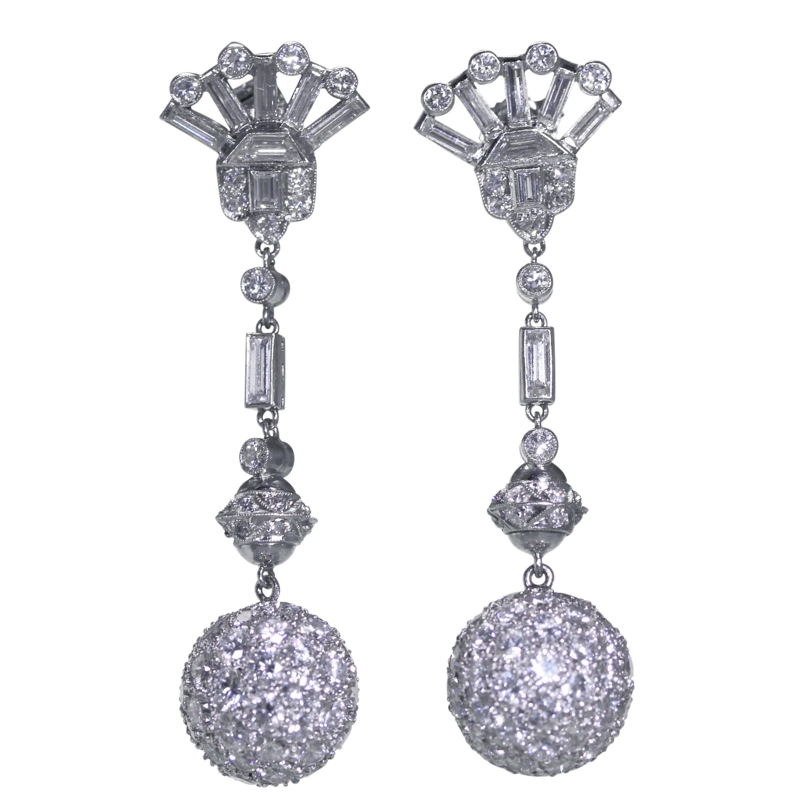 1950s Diamond Platinum Pendant Earrings