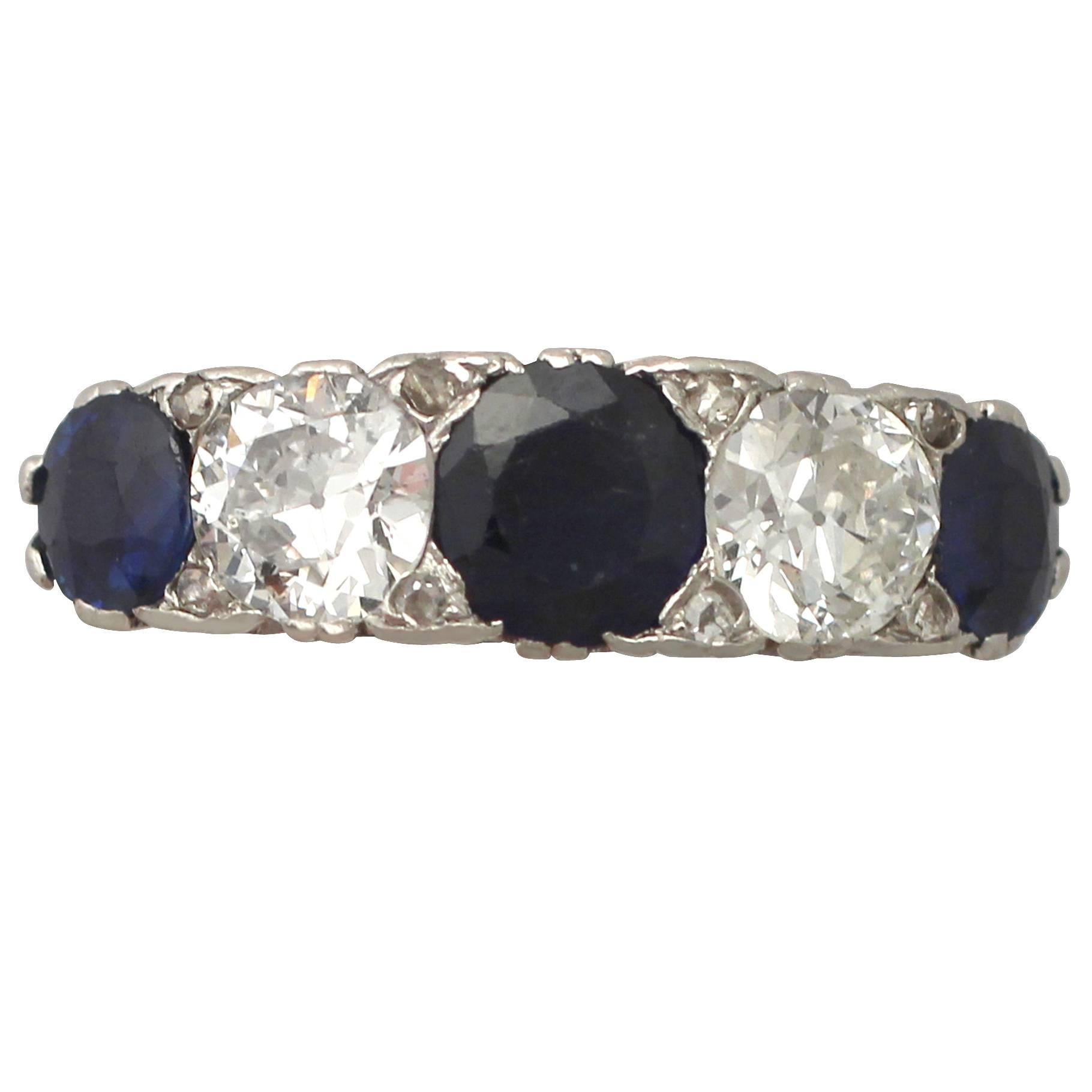 2.15Ct Sapphire & 1.94Ct Diamond, Platinum Five Stone Ring - Vintage Circa 1940