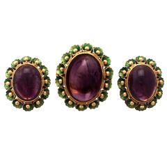 1930s 39.82 Carat Amethyst Green Enamel Gold Jewelry Set 1