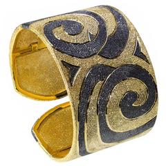 Silver Gold Cuff Bracelet With Swirl Pattern by Alex Soldier Handmade in NYC 3