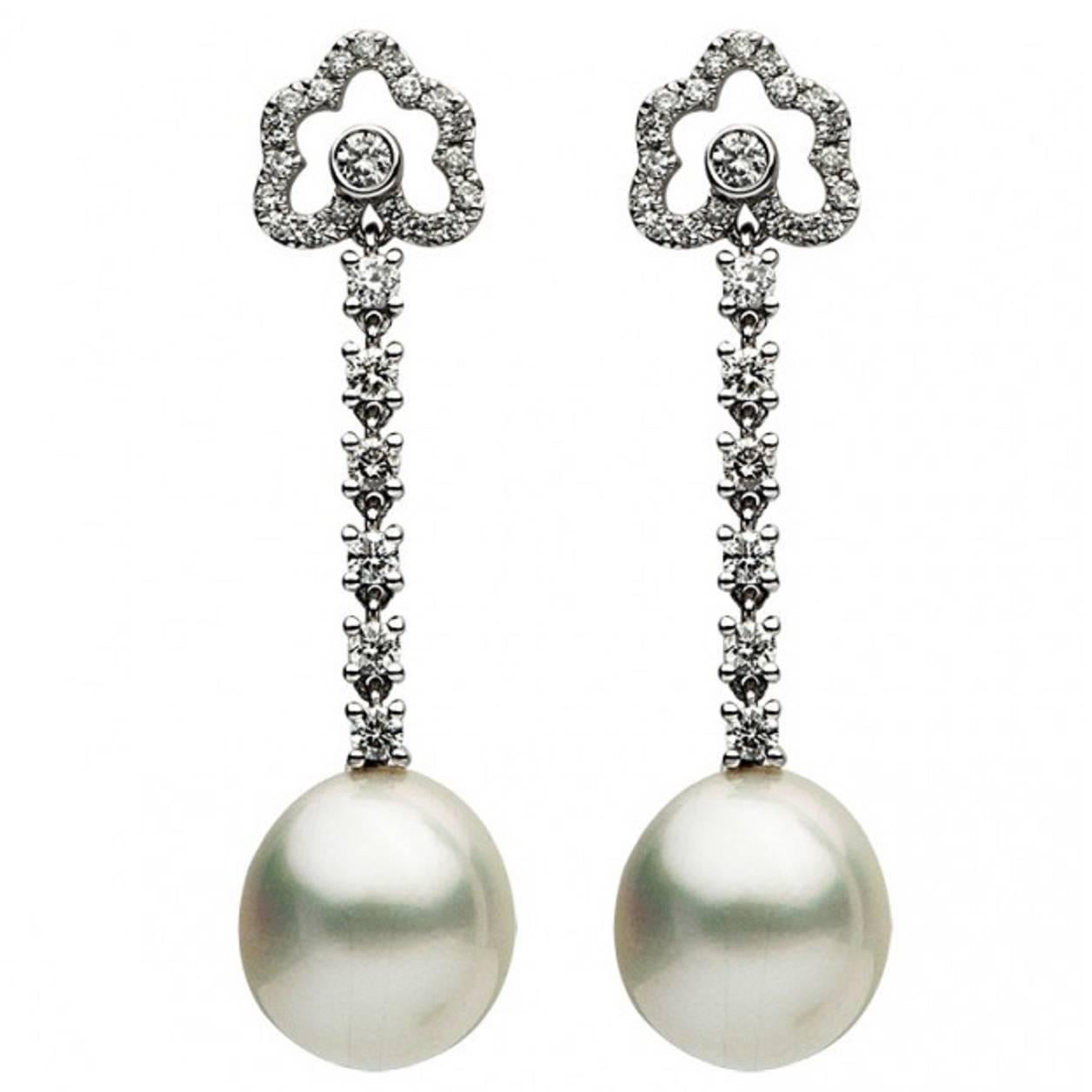 South Sea Pearl Diamond Gold Earrings 