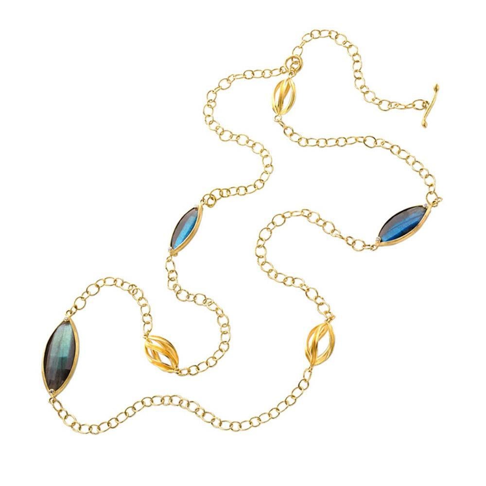 Barbara Heinrich Handmade Labradorite Diamond Gold Ribbon Pod Necklace