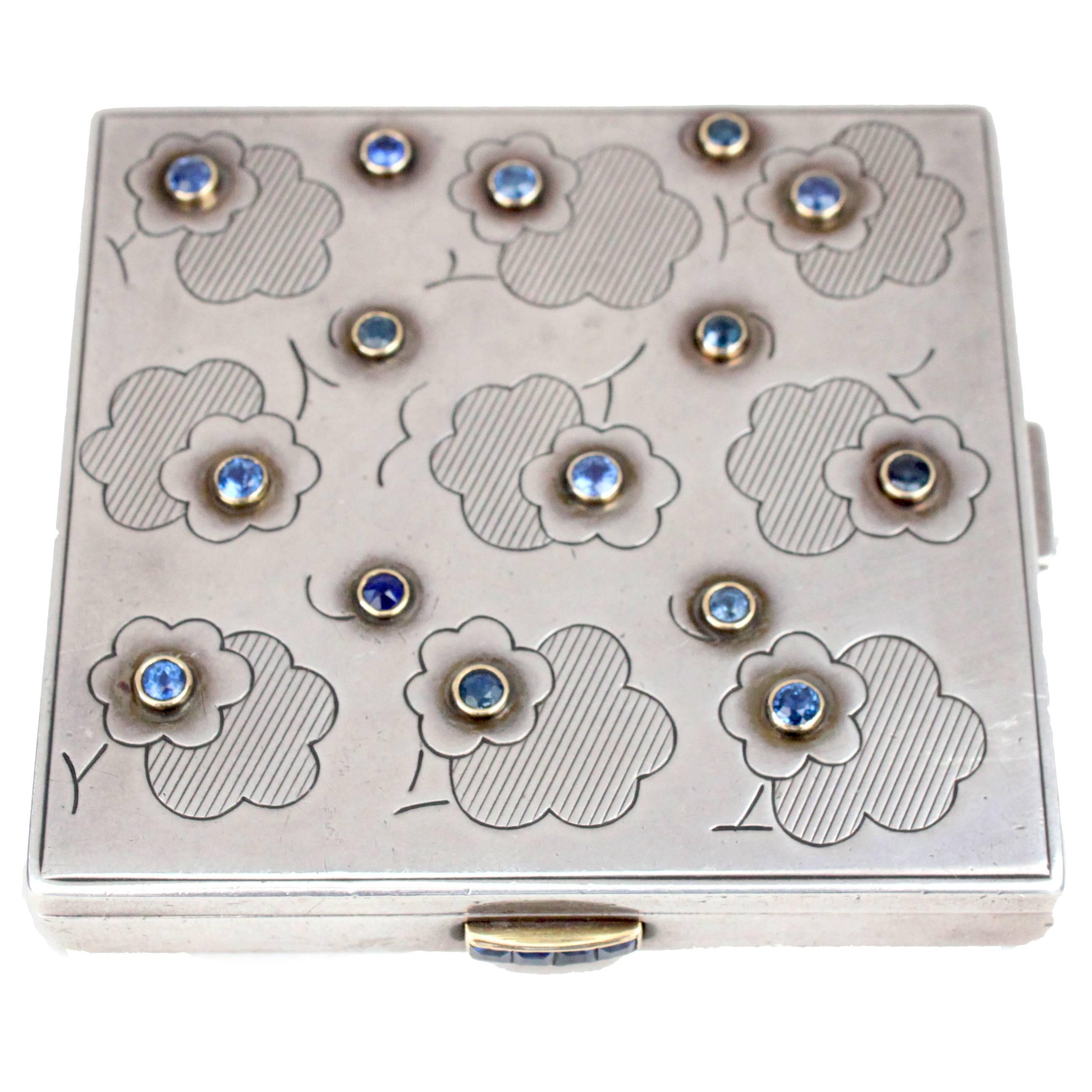 Mellerio Dits Meller Sapphire Silver Vanity Compact Box
