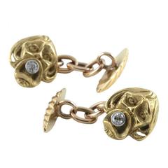 Antique Art Nouveau Diamond and Gold Figural Cufflinks