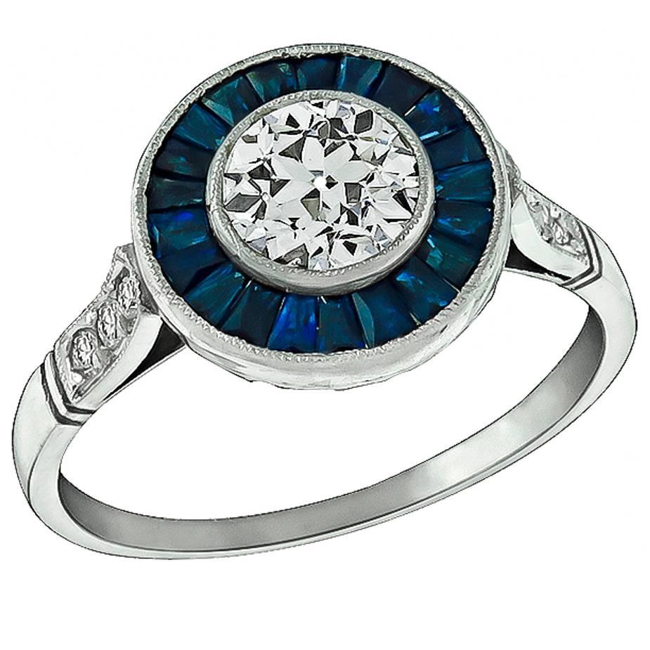 Charming 0.70 Carat GIA Certified Diamond Sapphire Platinum Halo Engagement Ring