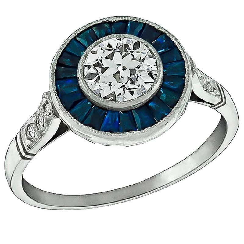 Charming Sapphire Diamond Platinum Engagement Ring For Sale at 1stDibs
