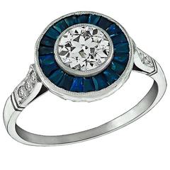 Used Charming 0.70 Carat GIA Certified Diamond Sapphire Platinum Halo Engagement Ring