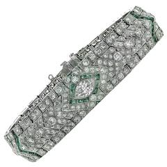 Art Deco Emerald Diamond Platinum Bracelet Art Deco Emerald Diamond Platinum Bracelet