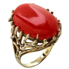 Gorgeous Red Coral Gold Ring