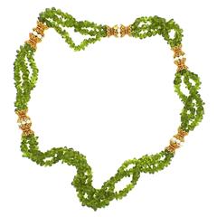 Impressive Peridot Pearl Gold Multi Strand Necklace