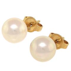 Vintage Mikimoto Pearl and Gold Studs