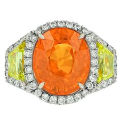 Finest Mandarin Garnet Diamond Gold Platinum Ring 8