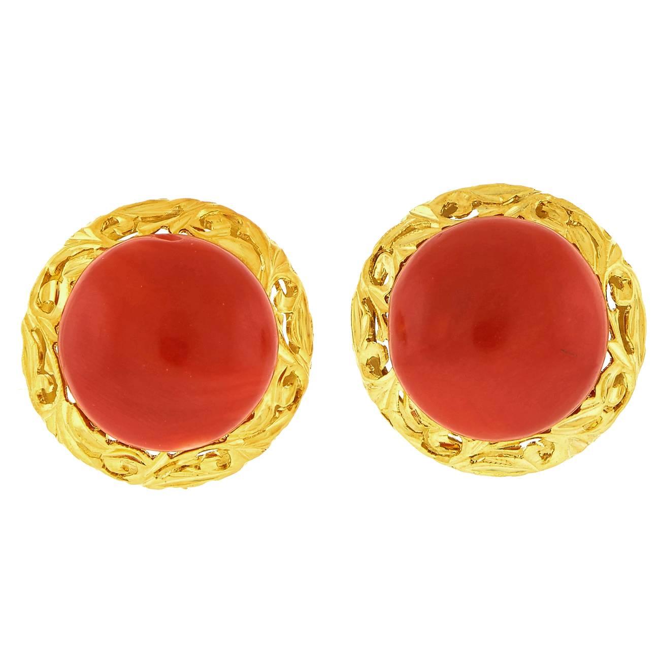 Antique Coral Earrings in Gold and Gilded Sterling