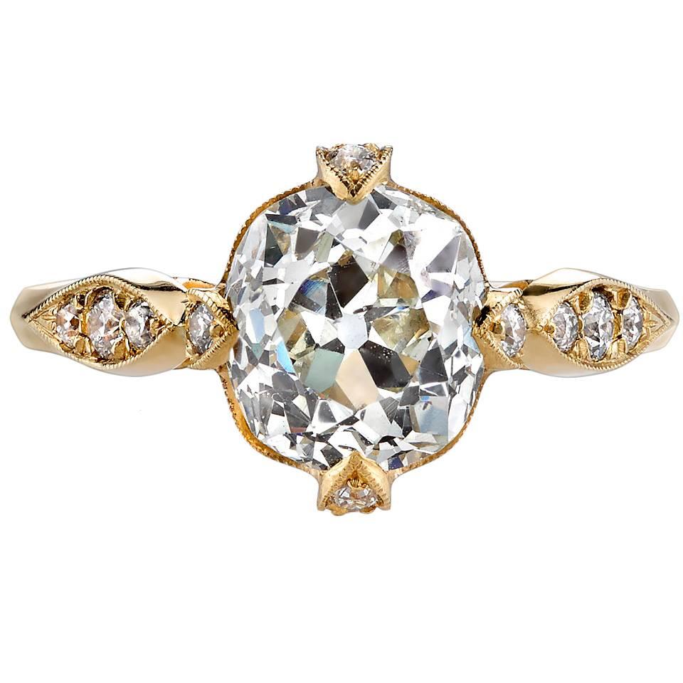 2.32 Carat Cushion Cut Diamond Gold Engagement Ring 