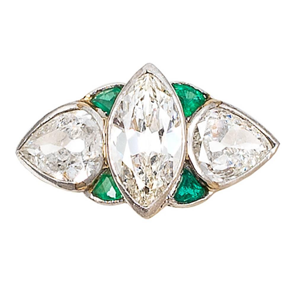 Art Deco Emerald, Diamond & Platinum Ring For Sale