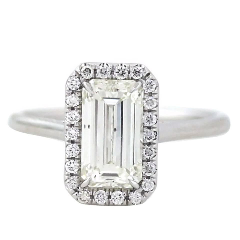 2.01 Carat Emerald Cut Diamond Gold Halo Ring