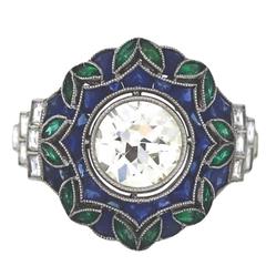 1.57 Carat Old European Cut Diamond Sapphire Emerald Platinum Ring 7