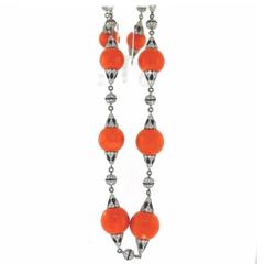 Coral Enamel Diamond Platinum Link Necklace 5