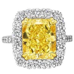 5.01 Carat GIA Cert Radiant Fancy Yellow Halo Engagement Ring