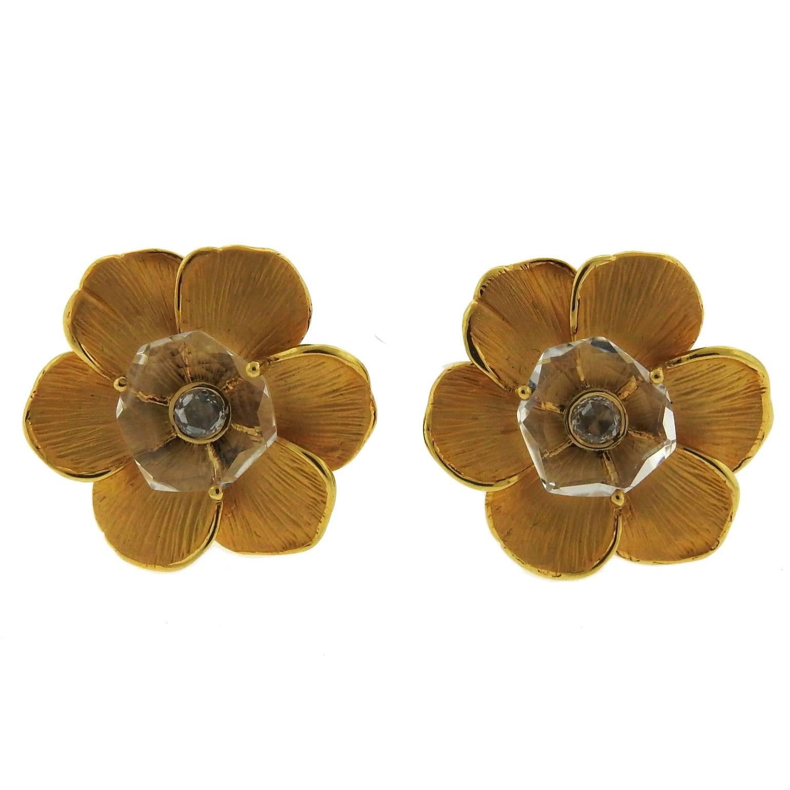 Carrera Y Carrera Diamond Gold Crystal Flower Earrings