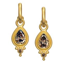 Denise Betesh Sparkling Cognac Double Diamond Detachable Hoop Dangle Earrings