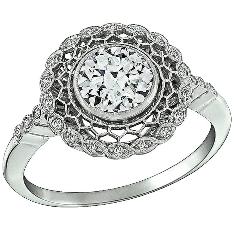 1.01 Carat GIA Cert Diamond Platinum Cluster Ring For Sale