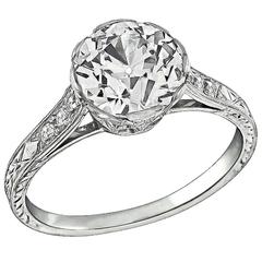 Bague de fiançailles en platine avec diamant taille européenne ancienne de 2,01 carats certifié GIA